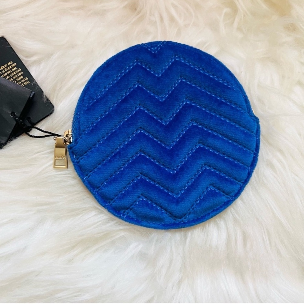 New! MAJE Quilted Round Coin Purse Wallet  Electric Blue Velvet - Picture 3 of 9